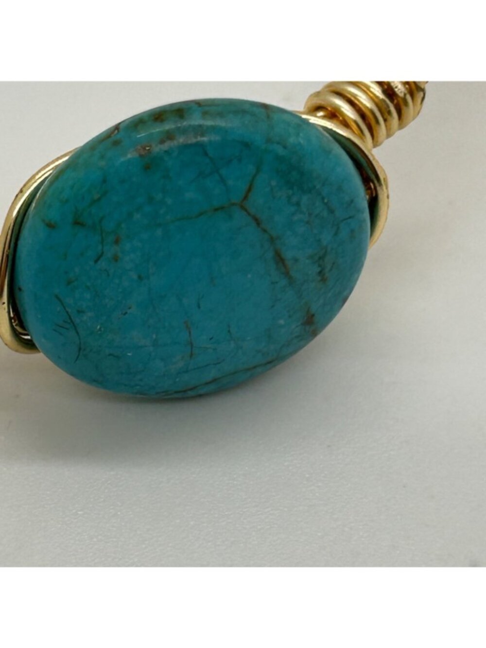 Bohemian Faux Turquoise Gold Tone Wire Wrap Bangle Bracelet Stackable Handmade - Picture 7 of 11